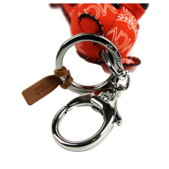 MCM Women's Orange Nylon Bear Charm With Key Ring And White Logo Print - Picture 3 of 6